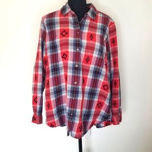 Ariat plaid cotton embroidered western shirt button front